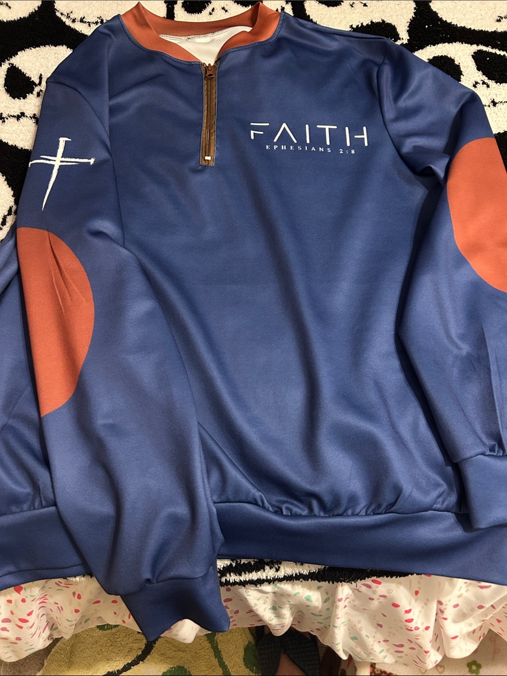 Faith Ephesians 2:8 Men's Blue and Brown Quarter-Zip Polo